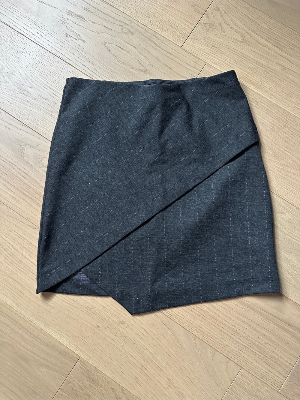 Dynamite Grey Pinstripe Asymmetrical Wrap Skirt